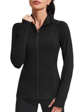 Women Black Mild Weather Zipper Pockets Long Sleeve Full Zip Up Trench jacket